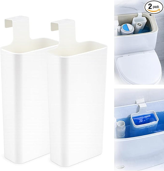 Toilet Tank Tablet Holder, 2 Pack Clip-On Toilet Cleaner Tablet Dispenser Box with Bottom Water Ports for Even Dispersion