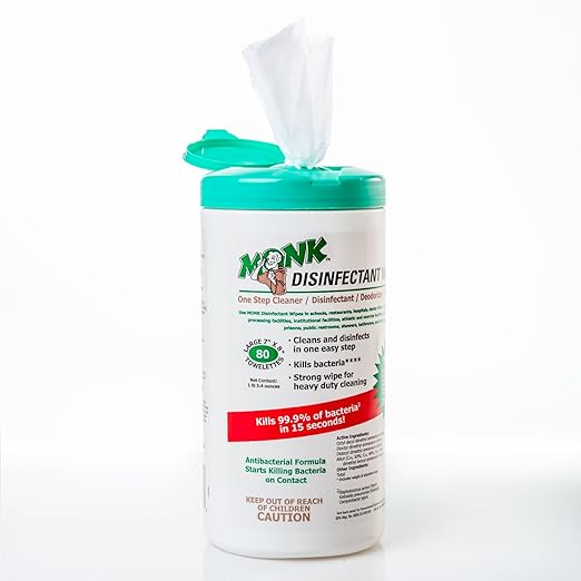 Monk Disinfectant Wipes, Large Lemon Breeze Fresh Scented Disinfectant Wipes, Value Pack Contains 12 Canisters of 80 Count, Perfect for Offices, Schools, Cycling, Kitchen, Yoga Mats and Other Surface