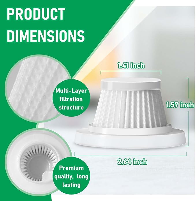 Replacement HEPA Filters Compatible with Horsepower Duck Vacuum Cleaner as Seen on TV, 6-Pack High-Efficiency Filtration, Washable Filters Compatible with Horsepower Duck Handheld Vac as Seen on TV