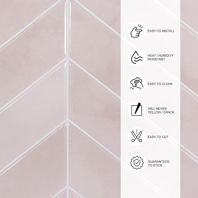 Peel and Stick Backsplash for Kitchen,New Upgrade Herringbone Premium Kitchen Backsplash,Stick on Subway Tile Peel and Stick Backsplash,Pink 10-Sheet.