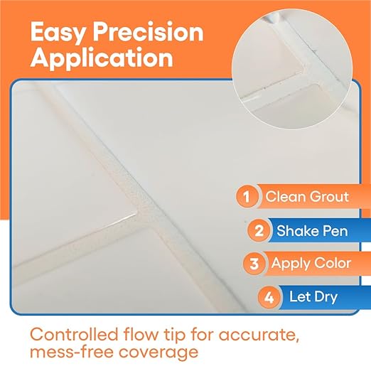 Grout Paint Pen White — Grout Colorant & Sealer Marker for Tile Repair, Restores & Whitens Grout Lines, Quick-Dry, Bathroom Kitchen Shower | Groutastic