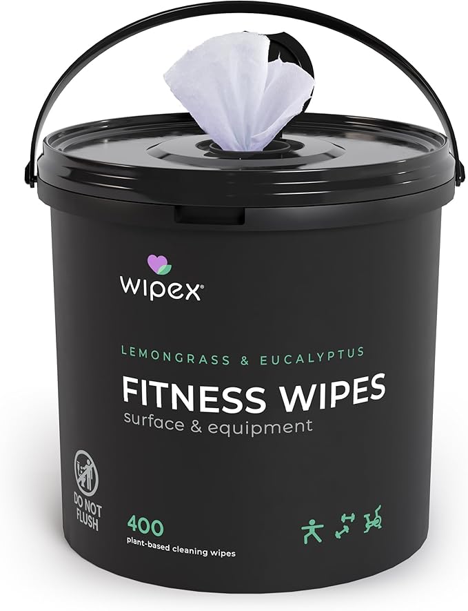 Wipex Gym Plant-Based Wipes, EWG Verified, Natural Surface & Equipment Cleaning with Lemongrass, Eucalyptus & Vinegar for Home or Fitness Studio, Yoga Mats, Peloton Bikes, 400 Count (Pack of 2)