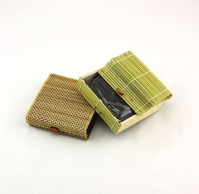 BambooMN Granulated Bamboo Charcoal Odor Absorber Bag in Decorative 6.5" x 6.25" x 1.75" Green and Brown Box, 4 Sets