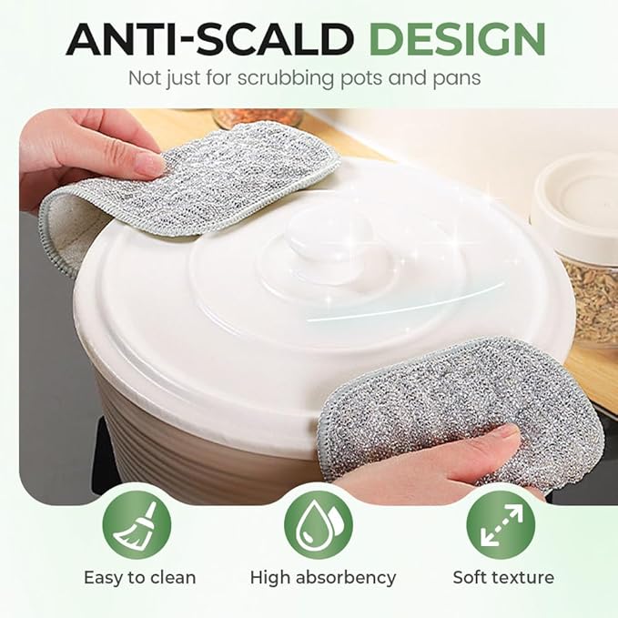 Multipurpose Wire Dishwashing Cloth, 2025 Upgraded Double-Sided Cleaning Cloth, Silver Stainless Steel Cloth and Multi-Layer Cotton Thread, Metal Scrubbing Pads Sponge Cloths for Home Kitchen (10)