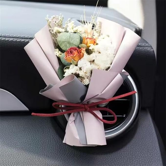 Cute Mini Dried Flowers Bouquet for Car Air Vent Clips, Small Bouquet Car Air Freshener Vent Clips,Mini Natural Dried Flower Bouquet Car,Car Essential Oil Diffuser Vent Clip,Auto Interior Accessories