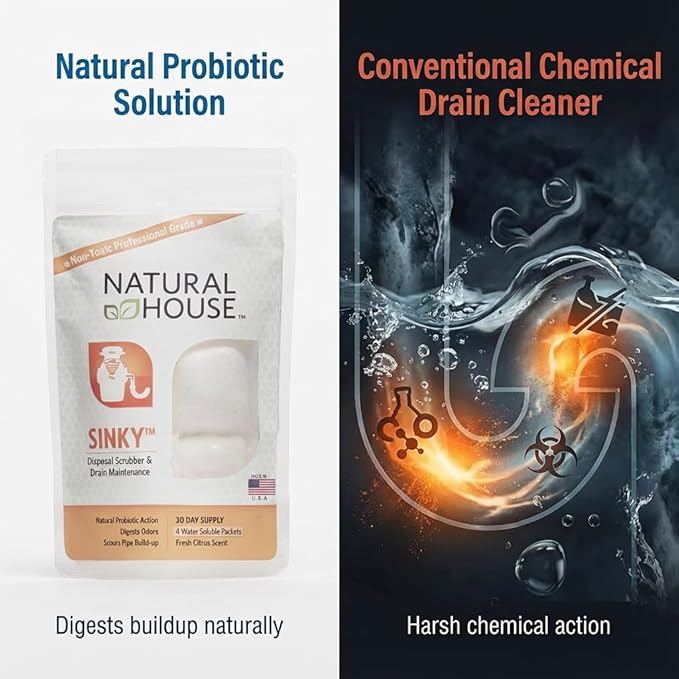 Natural House Sinky - Probiotic Garbage Disposal & Drain Cleaner Pods - Breaks Down Grease - Citrus Scent - Septic Safe - 4 Pack