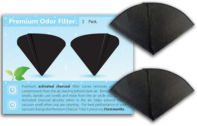 GoodVac Replacement Activated Charcoal Filter Cones Odor Removing Filters Compatible with Filter Queen (2)