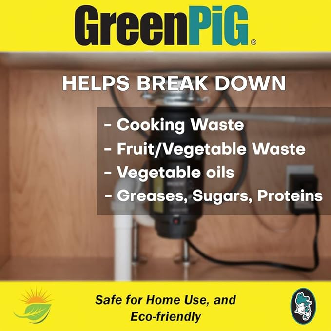 GREEN PIG Garbage Disposal Cleaner and Deodorizer, 59C Eliminates Odors, Breaks Down Odor Causes for Effective Garbage Disposal and Disposal Usage