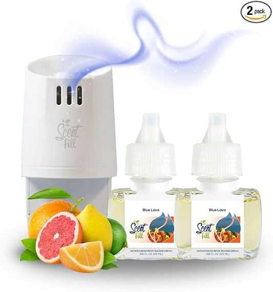 Scent Fill Blue Lava Plug in Air Freshener, Scented Oil Refills, 2 Refills + Diffuser
