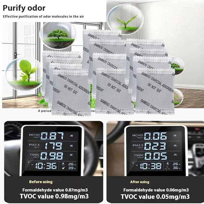 50Pack Natural Activated Charcoal Odor Eliminator Air Purifying Bag for Home or Shoe Odor Absorber; Car Air Freshener;5g/Pack Deodorizer and Moisture Absorbers for Home,Car,Closet,Shoe,Pets