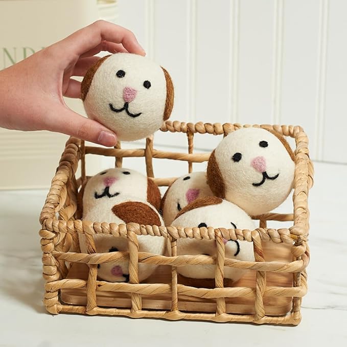 Upcycled Oversized New Zealand Wool Dryer Ball Set Earth Design, Handmade Fair Trade Eco Friendly Reusable Wool Dryer Balls for Faster Drying and Softening