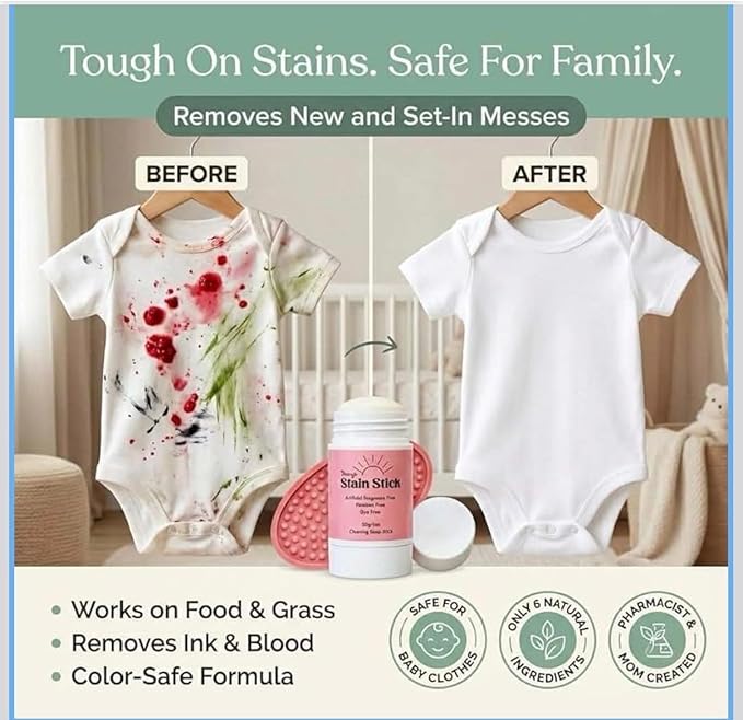 Mary's Stain Remover - Refillable Tube Stain Stick, Natural 6 Ingredient, Baby Gift, Tween Gift, Blood, Grease, Oil, Ketchup, Expo, Pen, Slime, Sports Stains, Refill Cartridge System