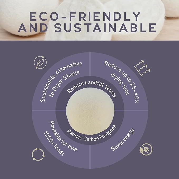 Wool Dryer Balls, 3 Pack – Natural Fabric Softener for Laundry, 100% Organic, Reusable for 1000+ Loads, Anti-Static, Reduces Drying Time, Baby Safe & Hypoallergenic Comes with Lincove Storage Bag