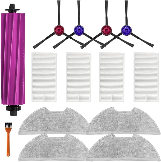 E20 Plus Replacement Parts Compatible with Eureka E20 Plus Combo Robot Vacuum, Accessories Including 1 Main Brush,4 Side Brush,4 mop Pads,4 Hepa Filter