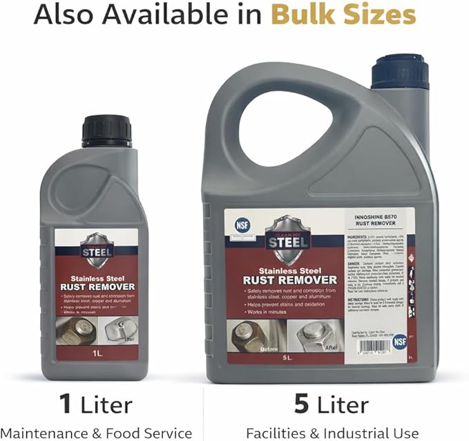 Stainless Steel Rust Remover and Stain Cleaner | NSF Approved | Non-Toxic & Food Safe | Quickly Cleans Commercial Equipment, Appliances, Grills, Sinks, and Tools - 5 liter