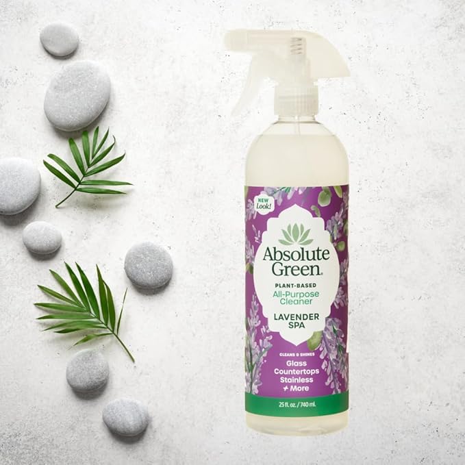 Absolute Green All Purpose Cleaner Spray, Non-Toxic, Kitchen, Bath, Countertop, Stainless, Safe around Kids + Pets, Natural Lavender Spa Scent, 25 oz (2 Pack)