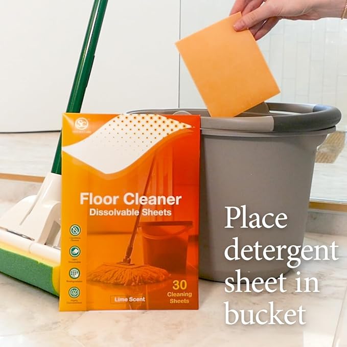 30 Floor Cleaner Dissolvable Sheets (Concentrated, Liquid-Free Cleaning Sheets for Buckets & Refillable Spray Mops) - Fresh Lime Scent