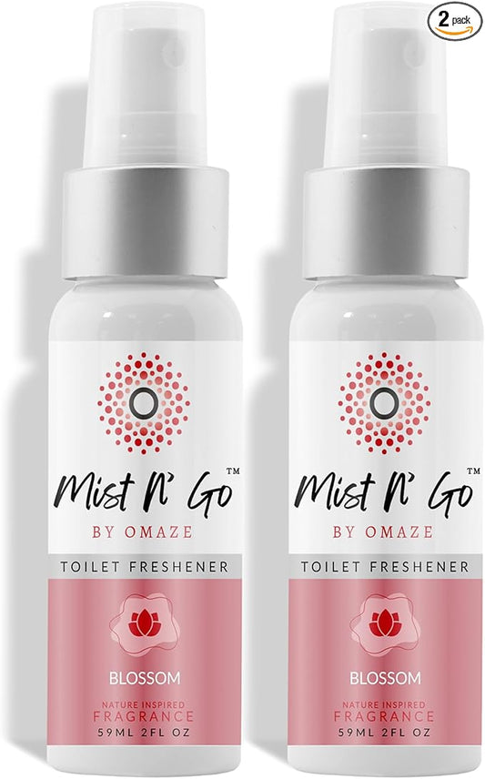 Mist N??Go by Omaze Travel Bathroom Spray for Toilet Spray Odor Eliminator - Travel Toilet Spray for Bathroom Air Freshener Spray for Bathroom Deodorizer - Blossom Regular Size (2oz x2)