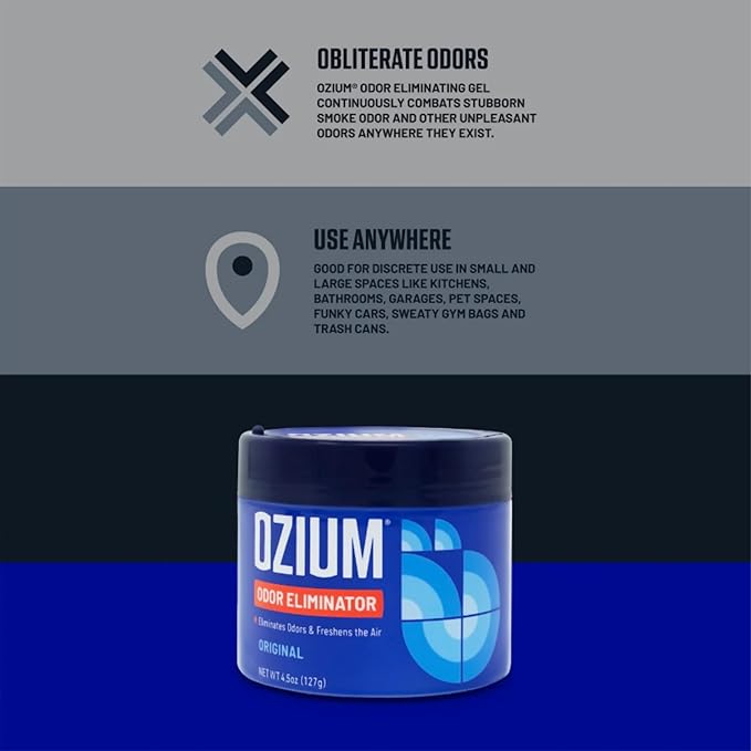 Ozium 4.5 Ounce 4 Pack Odor Eliminating Gel for Homes, Cars, Offices and More, Carbon Black