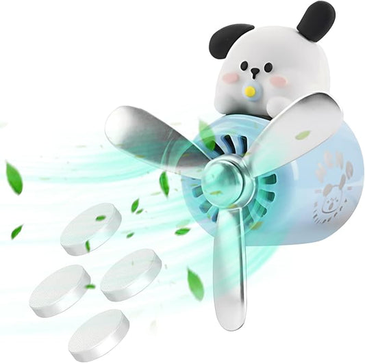 Car Air Fresheners Cute Cartoon White Puppy Pilot Car Diffuser Rotating Propeller Automotive Air Outlet Fan Creative Car Perfume Decoration Funny Car Interior Accessories