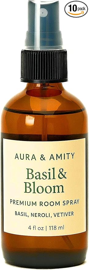 Aura & Amity Premium Room & Linen Spray – Handmade Luxury Fabric & Home Fragrance Mist, Long-Lasting & Eco-Friendly (Basil & Bloom)