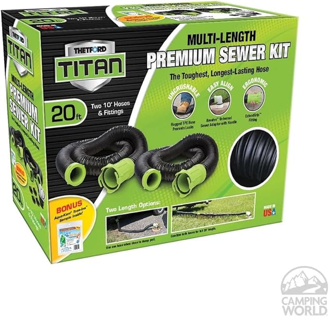 Thetford Titan 17853 15ft 15-Foot Premium RV Sewer Hose Kit-Thetford-17853, Black/Green