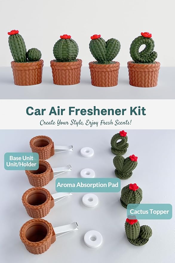 Cute LOVE Cactus Air Vent Decorations, Car Air Freshener Vent Clip with Aroma Pad, 4 Pack Vent Clips Accessories for Women Car Decor Gifts (Green LOVE, Tasteless)