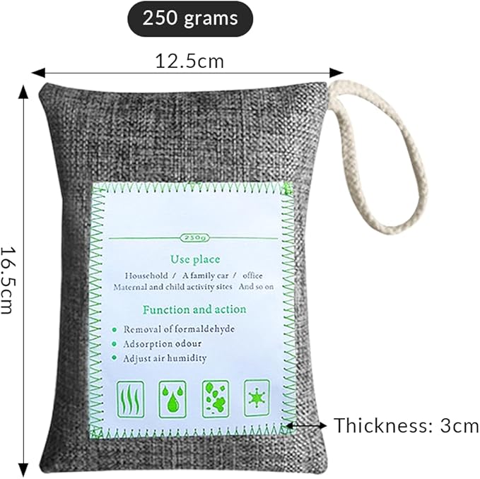 2 Bags Natural Air Purifying Bag | Bamboo Charcoal Odor Absorber for Home & Car | Closet Odor Eliminator, Small Room Deodorizer & Car Air Freshener | Charcoal Bags (250g gray, Unscented)