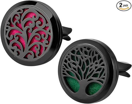2PCS 30mm Car Diffuser Vent Clips, Tree of Life Aromatherapy Essential Oil Diffuser Locket with 12 Felt Pads, Stainless Steel Car Diffuser Locket Air Freshener (Style 4)
