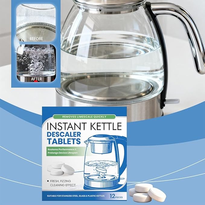 Kettle Descaler Tablet,12/36 Packs Powerful Limescale Removal,Efficient Water Bottle Cleaner Removes Hard Water Buildup,Limescale Remover Tablet For Kettles, Coffee Machines, Shower Heads (3pcs)