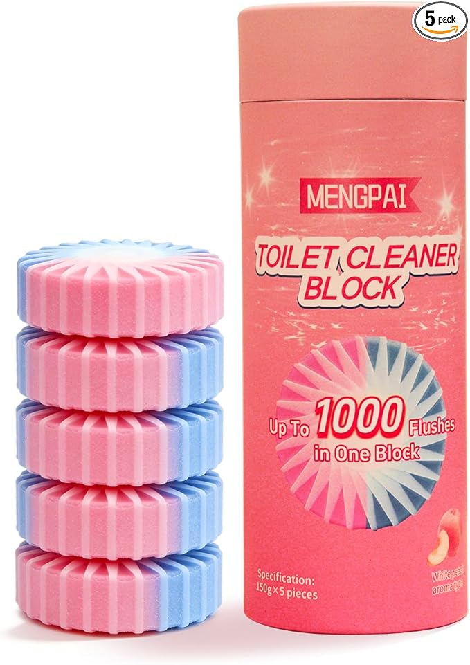 Toilet Cleaning Block, Automatic Cleaning Tablet, White Peach Scent, Biodegradable, 5 Count, 150g Each
