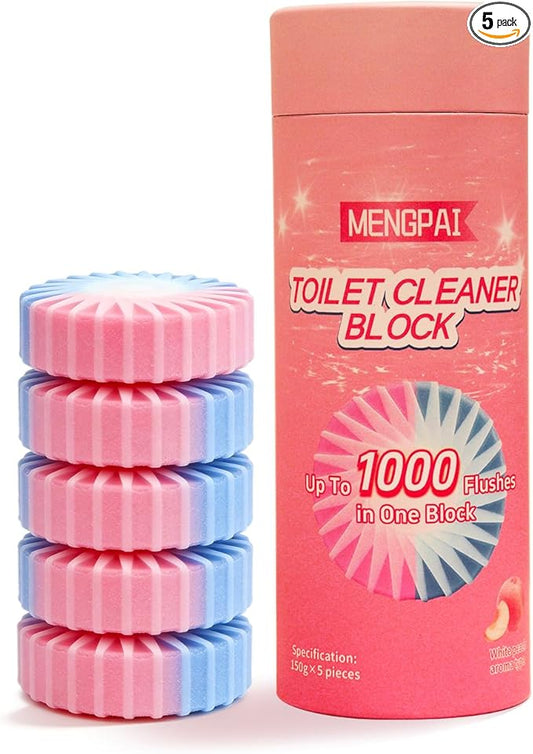 Toilet Cleaning Block, Automatic Cleaning Tablet, White Peach Scent, Biodegradable, 5 Count, 150g Each
