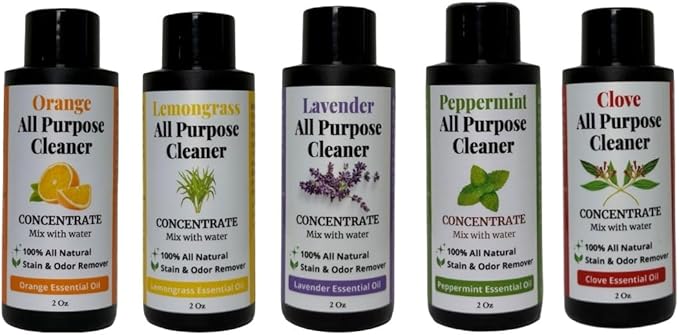 All Purpose Cleaner Concentrate Discovery Variety Pack, Try All 5 Scents Clove, Lavender, Lemongrass, Orange, Peppermint, Makes 5 Spray Bottles, Natural Multi-Surface Cleaner