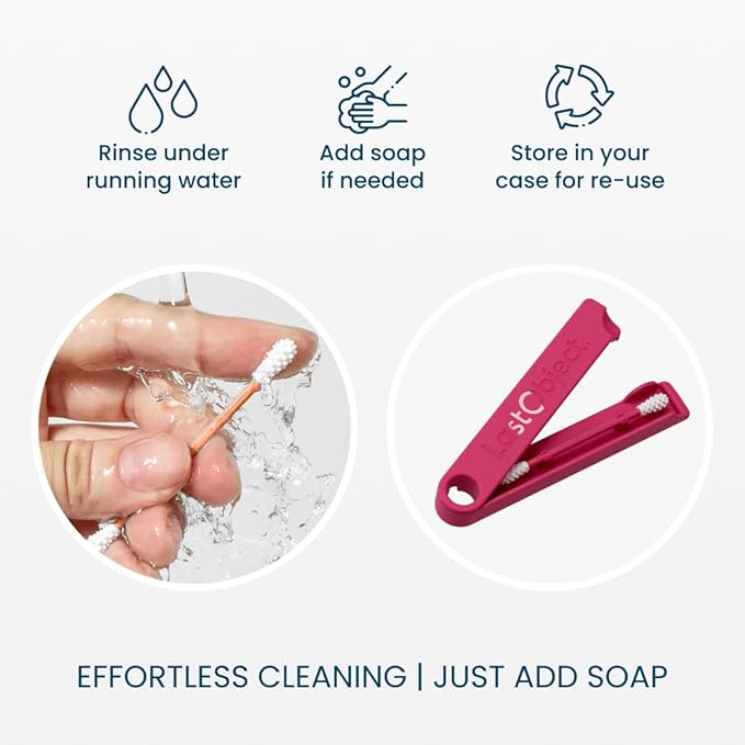 LastSwab Reusable Cotton Swabs for Ear Cleaning - The Sustainable and Sanitary Alternative to Single-Use - Zero Waste and Easy to Clean - Comes with a Convenient Travel Case Holder - Red