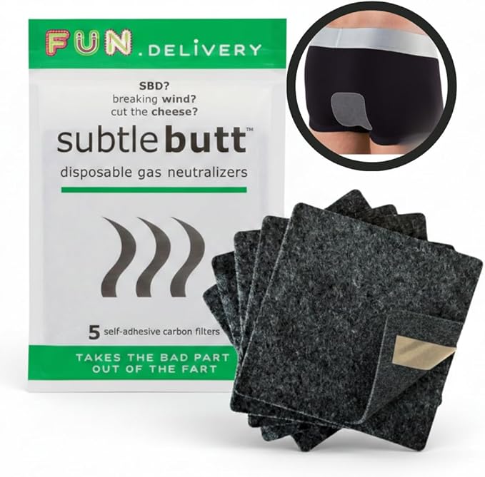 Subtle Butt Disposable Activated Charcoal Odor Absorber for Gas Relief for Adults, Flatulence Deodorizing Pad, 5 Pack Thin Carbon Fart Filter Underwear & Gag Gifts That Actually Work