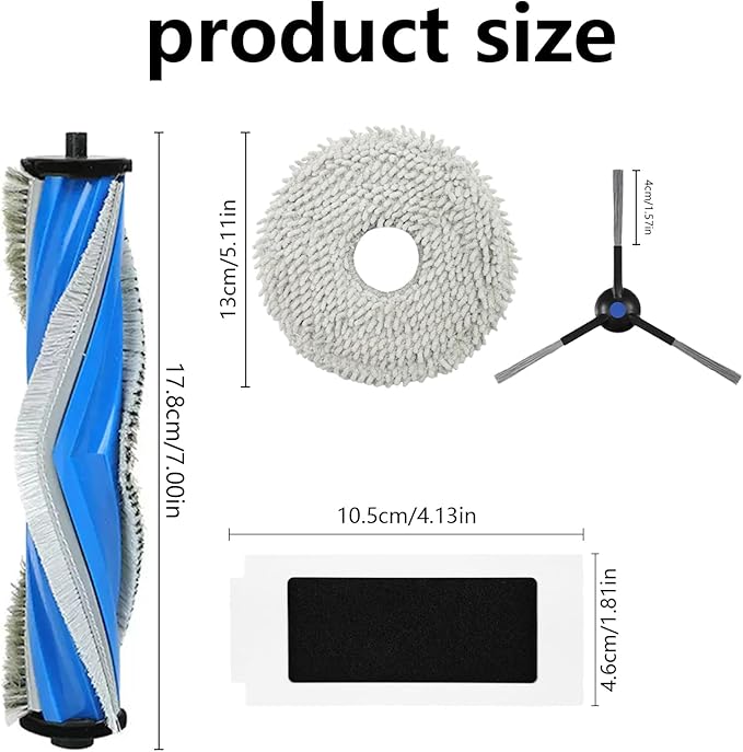18 Pcs Accessories for Ecovacs Deebot T30S, T30 PRO Omni, T30S Combo, for Yeedi M12 Pro Vacuum Cleaner, 1 Main Brush, 4 Filters, 6 Mop Pads, 6 Side Brushes, T30S Replacement