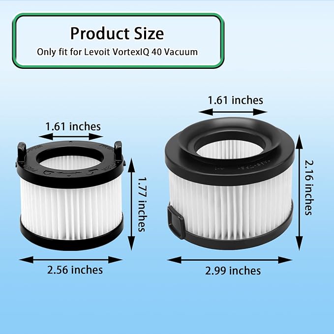 VortexIQ 40 Replacement HEPA Filter Compatible with LEVOIT Vacuum Cleaner,6-Pack Set, 2 Main Filter 4 Pre Filters Part#VortexIQ 40-RF (6 Pack)