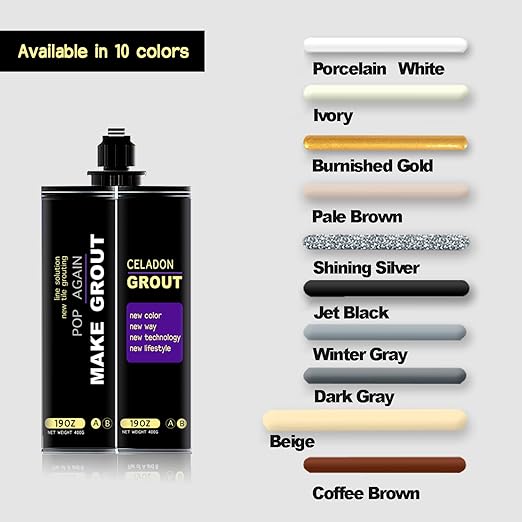 Epoxy Grout Beige 13.5 fl oz ｜Water & Stain Resistant & Zero Maintenance｜1:1 Auto-Mix Technology｜24hr Ready-to-Use｜Perfect for Shower Kitchen Pool | 10 Pearl Finishes for Tile & Stone