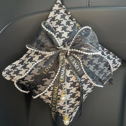 Car Accessories — Houndstooth Bamboo Charcoal Air Purifying Bag with Cotton Fabric & Natural Charcoal Classic Plaid Design for Car Interior, Home & New Vehicles (Black Single-Layer)