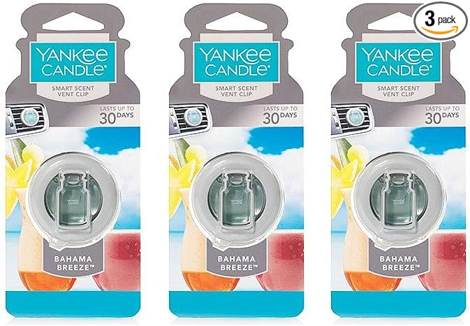 Yankee Candle Smart Scent Vent Clip Odor Neutralizing Car AC Air Freshener, Bahama Breeze, 3 Packs