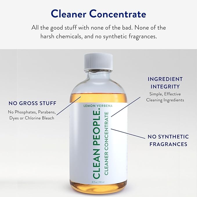 Clean People Cleaner Concentrate - All-Purpose Cleaner for Multi-Purpose Cleaning, Bathrooms, Floors, Concentrated, Recyclable Packaging (Lemon Verbena Scent) 4oz (2 Pack)