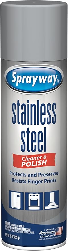 Sprayway Stainless Steel Cleaner Aerosol Spray (Water-Based), 15oz, Pack of 6 | Cleans, Polishes, Protects | Resists Fingerprints | Ideal for All Stainless Steel Appliances & Surfaces