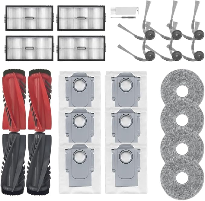 Saros 10R Accessories Kit Replacement Compatible with Roborock Saros 10R/Qrevo CurvX Robot Vacuum, 2 Pairs Main Brush, 4 Mop Pads, 6 Side Brushes, 4 HEPA Filters,6 Dust Bag, 1 Cleaning Tool