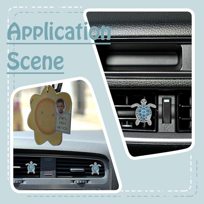 PLIGREAT 2 Pcs Sea Turtle Air Freshener Car Vent Clips Blue Rhinestone Turtle Air Vent Clips Cute Beach Style Alloy Accessories for Women Men Car Interior Decor