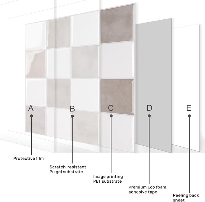 Peel and Stick Backsplash, New Upgrade Design 9" x9"Square Marble Tiles,3D Adhesive Premium Mosaic Tiles, Peel and Stick Tiles for Kitchen,Bathroom, Wall Tile（10-Sheet）.