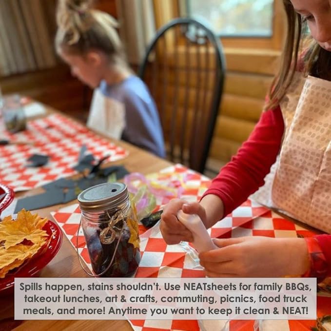 Disposable Bibs for Adults, Kids, Elderly Senior | Adhesive Tab Eating Napkin, Personal Use, Home Care, Business | Spill Absorbent, Stain Liquid Repellent | Red & White Diamond, 100 Count