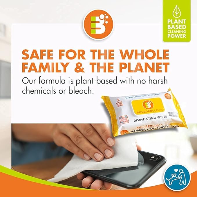 Boulder Clean Disinfecting Wipes, Fresh Lemon, Eco-Friendly Disinfectant, Multi-Surface Cleaning Wipes, On-The-Go Antibacterial Wipes, Kills Over 99.9% Germs, 72 Count (Pack of 4)