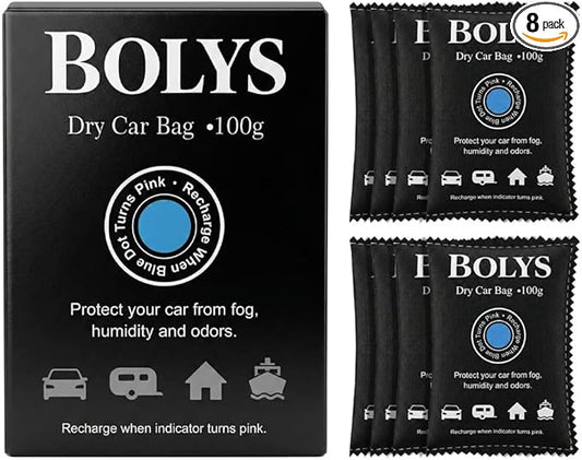 Dry Car Bag Dehumidifier – Pack of 8 (100g Each) | Reusable Silica Gel Moisture Absorber for Car Interior, Closet, RV, Boat & Home | Dehumidifying Bags for Odor & Humidity Control