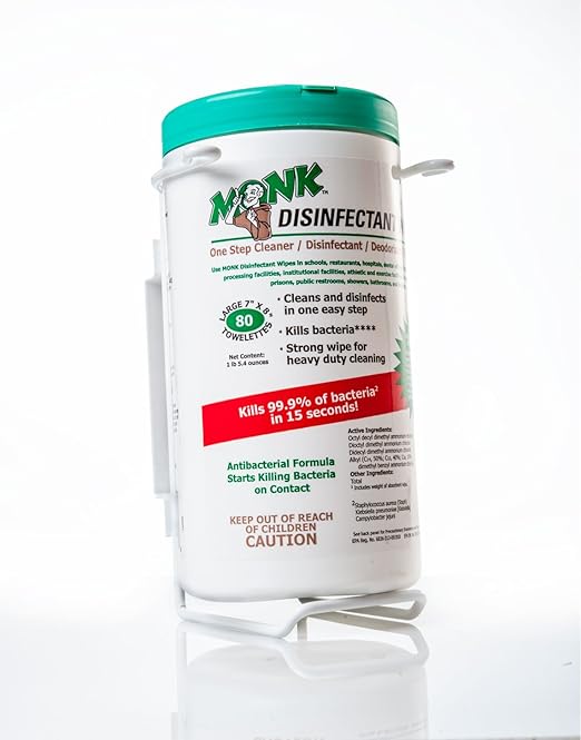 Monk Disinfectant Wipes, Large Lemon Breeze Fresh Scented Disinfectant Wipes, Value Pack Contains 12 Canisters of 80 Count, Perfect for Offices, Schools, Cycling, Kitchen, Yoga Mats and Other Surface