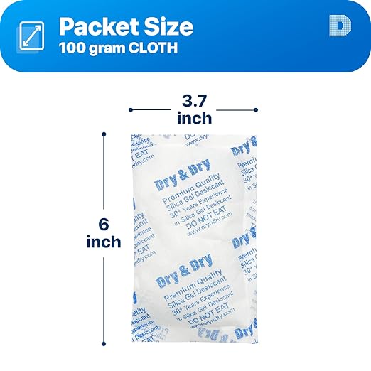 Dry & Dry 100 Gram [30 Packets] Silica Gel Packets Desiccants, Silica Packets - Rechargeable Moisture Absorbers for Food Storage, Electronics, 3D Filament & Safes